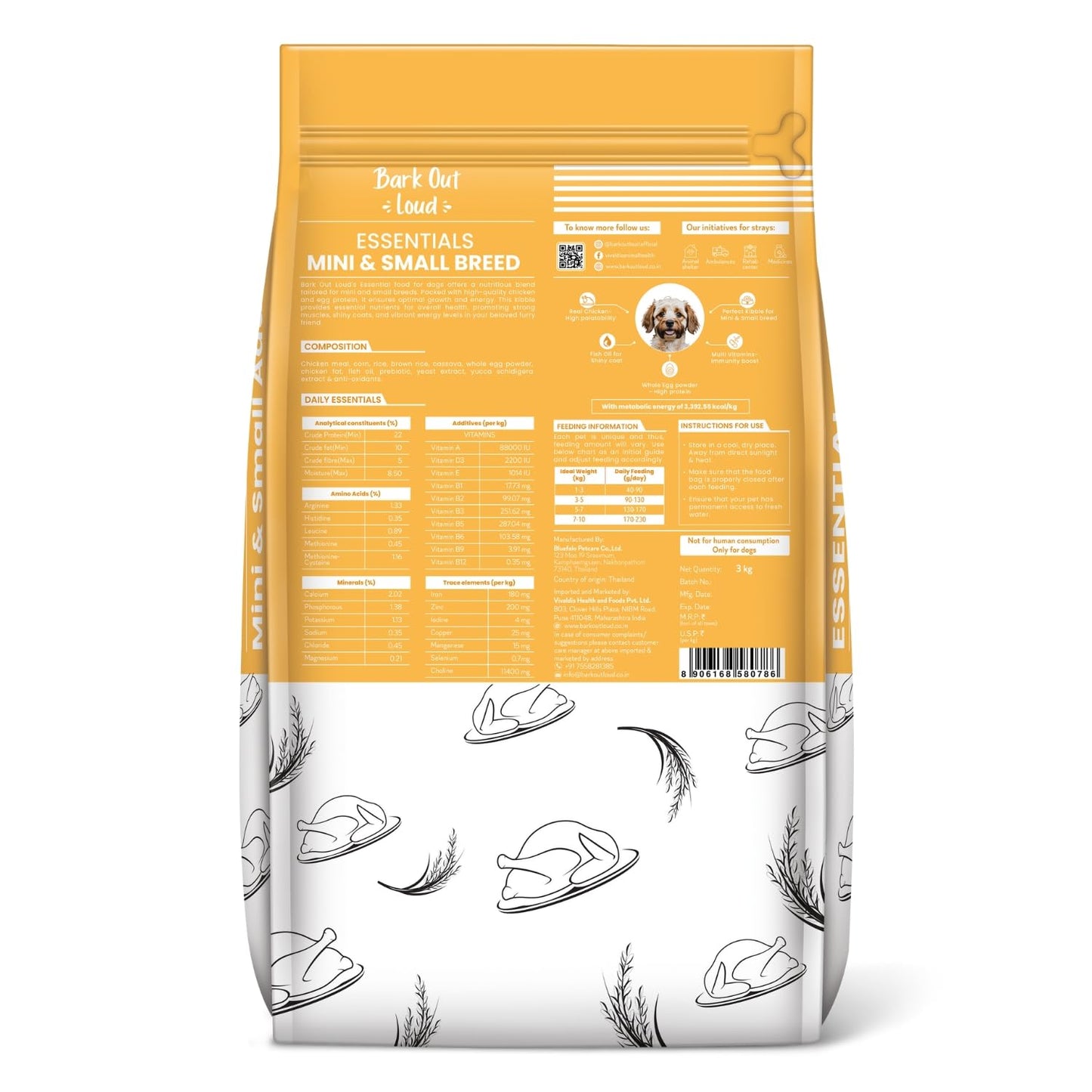 BARK OUT LOUD ESSENTIALS ,Vivaldis - Adult Dry Dog Food, Tailored Nutrition for Mini & Small Breeds, Chicken & Egg Prebiotics, Fish Oil for Immunity (3kg)