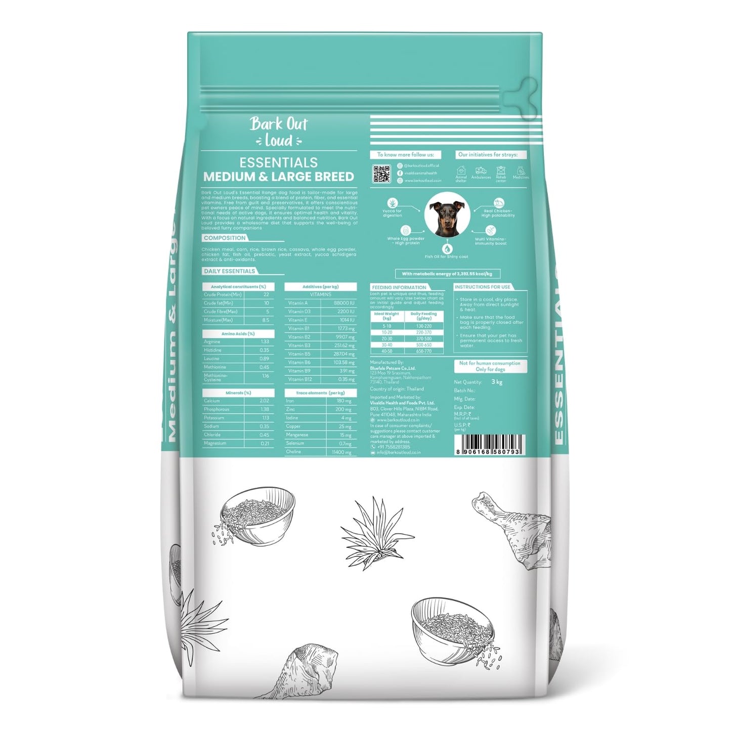 BARK OUT LOUD ESSENTIALS , Vivaldis - Adult Dry Dog Food, Tailored Nutrition for Medium Large Breeds, Chicken & Egg, Kibbles with Prebiotics, Fish Oil for Immunity (3kg)