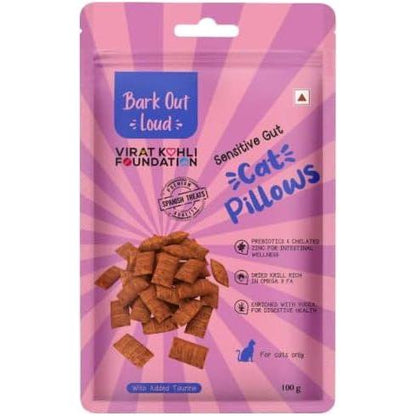 BARK Out Loud by Vivaldis - Cat Pillows for Sensitive Gut Chicken Treats | Dried Krill, Prebiotics, Taurine, Vitamin E 100G, Adult