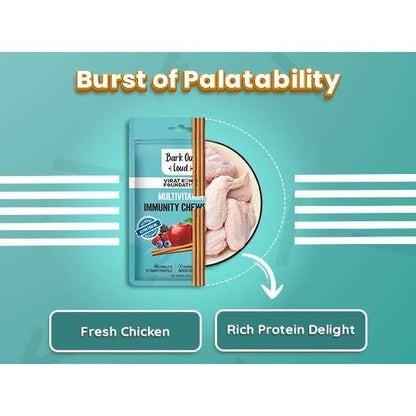 Bark Out Loud by Vivaldis - Fresh Chicken Immunity Chewstix Treats with Omega & Zinc for Overall Health & Vitality Stick for Dogs & Cats of All Life Stages Pack of 1 X 100 gm