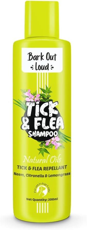 Bark Out Loud by Vivaldis - Tick & flea Shampoo for Dogs & Cats, with Neem & Citronella, kills and repels parasites, itch-relief formula shampoo for cats & dogs - 200ml