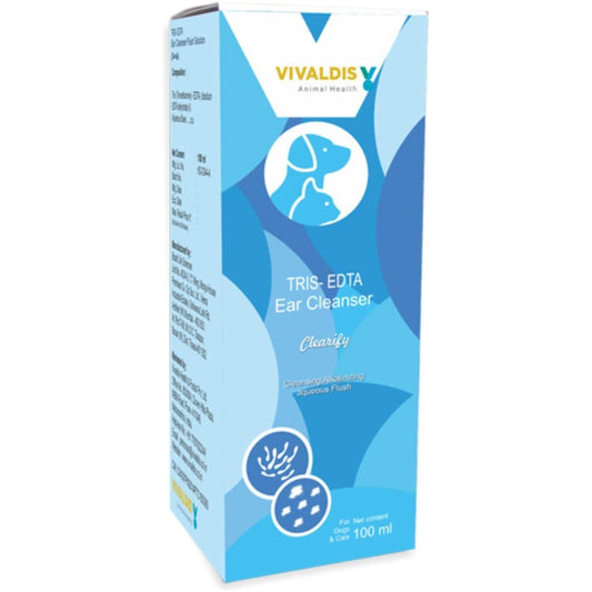 Vivaldis Clearify -Tris EDTA - Ear Cleansing Solution for Dogs and Cats, Effective and Gentle Ear Cleaner for Pets to Remove Dirt and Wax (100 ml, Pack of 1)