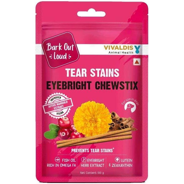 Bark Out Loud by Vivaldis - Tear Stains Eyebright Chewstix | Active Marigold Extract, Rich in Omega FA for Dog, 100 gm Dog Treats