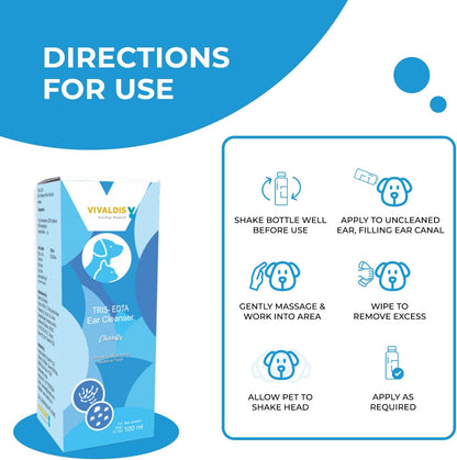 Vivaldis Clearify -Tris EDTA - Ear Cleansing Solution for Dogs and Cats, Effective and Gentle Ear Cleaner for Pets to Remove Dirt and Wax (100 ml, Pack of 1)