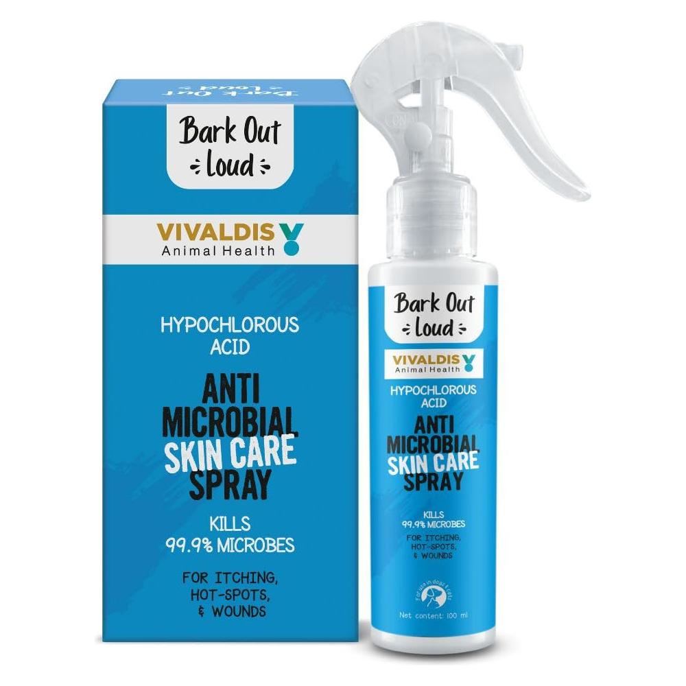 Bark Out Loud by Vivaldis Antimicrobial Skin Spray | for Itching, Hot Spots, Allergies & Wounds | Kills 99.9% Microbes in Dogs & Cats 100 ml, 1 Piece