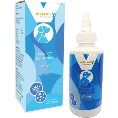 Vivaldis Clearify -Tris EDTA - Ear Cleansing Solution for Dogs and Cats, Effective and Gentle Ear Cleaner for Pets to Remove Dirt and Wax (100 ml, Pack of 1)