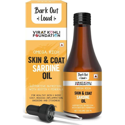 Bark Out Loud by Vivaldis, Skin & Coat Sardine Oil - for Healthy Skin, a Glowing Coat & Boosted Immunity, with Omega 3 & 6, Biotin & Zinc (Dogs & Cats) 200ml