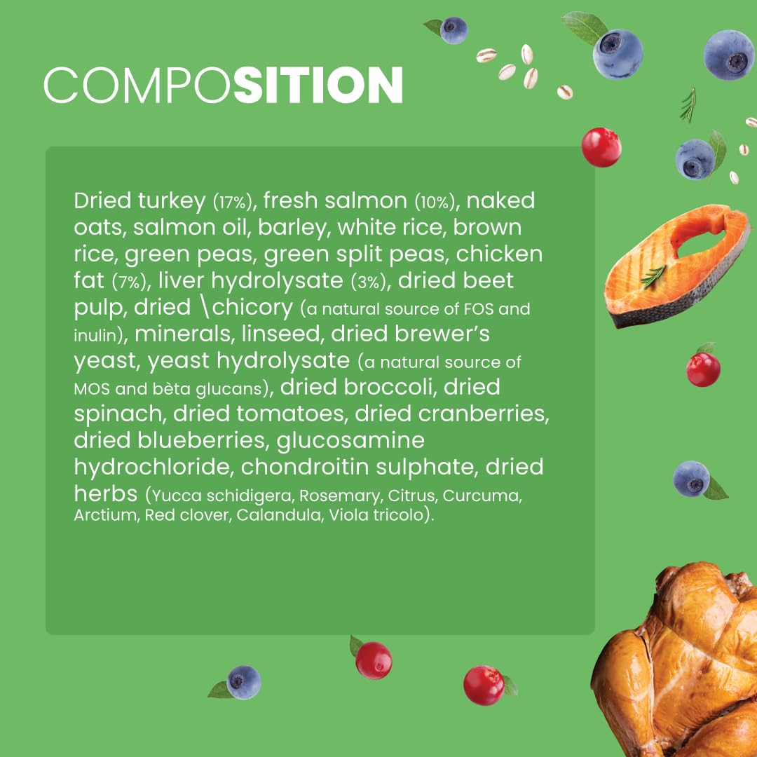 Bark Out Loud by Vivaldis - Salmon & Turkey, Adult Dry Dog Food, Low Grain, Hypoallergenic, Rich in Novel Protein and Prebiotics, Fresh Salmon, Super Herbs, All 9kg Breeds & Above (2kg Pack)