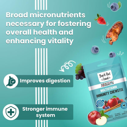 Bark Out Loud by Vivaldis - Fresh Chicken Immunity Chewstix Treats with Omega & Zinc for Overall Health & Vitality Stick for Dogs & Cats of All Life Stages Pack of 1 X 100 gm