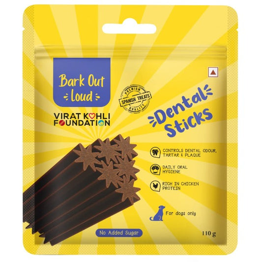 Bark Out Loud by Vivaldis - Dental Sticks Sugar Free Adult Dog Treats Controls Plaque Tartar & Odourfor Dog Oral Care Chicken Dog Treats 110 GMS