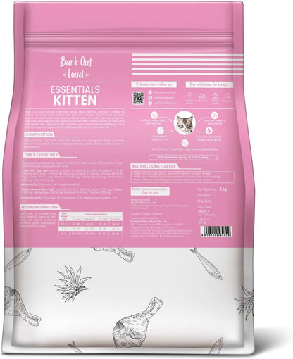 Essentials by Bark Out Loud - Dry Kitten Food, Tailored Nutrition for Kittens, Fish & Chicken Kibbles with Added Taurine (2kg)