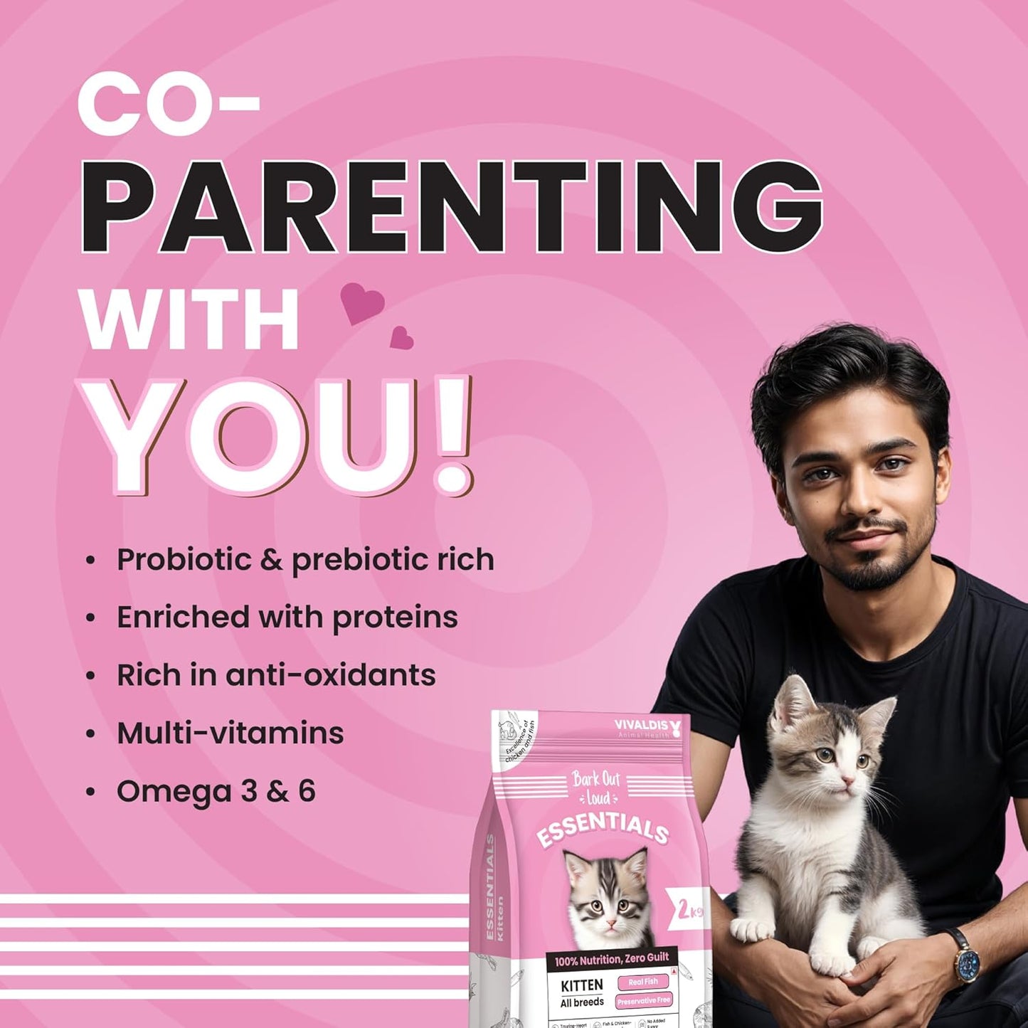 Essentials by Bark Out Loud - Dry Kitten Food, Tailored Nutrition for Kittens, Fish & Chicken Kibbles with Added Taurine (2kg)