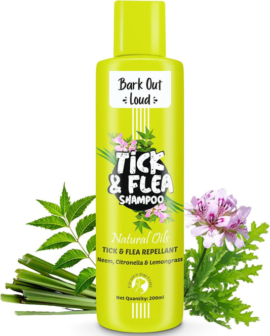 Bark Out Loud by Vivaldis - Tick & flea Shampoo for Dogs & Cats, with Neem & Citronella, kills and repels parasites, itch-relief formula shampoo for cats & dogs - 200ml