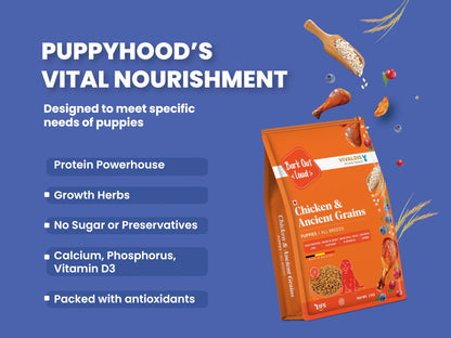 Bark Out Loud by Vivaldis - Chicken & Ancient Grains Puppy Dry Dog Food for All Breeds, Rich in Chicken Protein, Nutrients, Antioxidant and Growth Herbs, 2kg Pack
