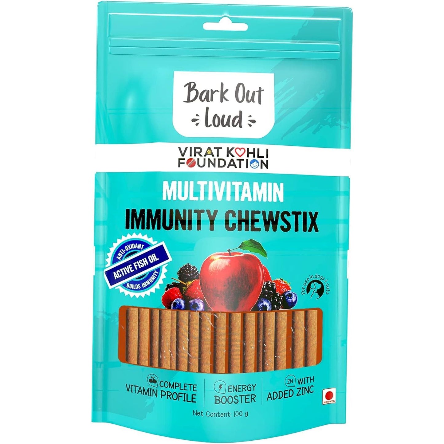 Bark Out Loud by Vivaldis - Fresh Chicken Immunity Chewstix Treats with Omega & Zinc for Overall Health & Vitality Stick for Dogs & Cats of All Life Stages Pack of 1 X 100 gm