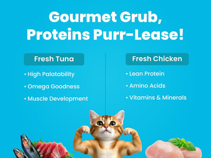 BARK OUT LOUD - Wet Cat Food Gravy, Fresh Tuna & Chicken Mousse with Protein, Salmon Oil, and Omega Goodness, Feast for Adult Cats, Pack of 6 (85g x 6)