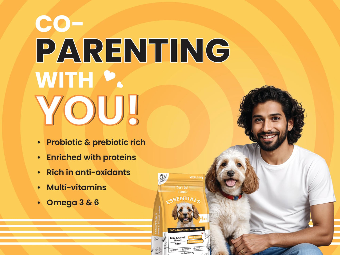 BARK OUT LOUD ESSENTIALS ,Vivaldis - Adult Dry Dog Food, Tailored Nutrition for Mini & Small Breeds, Chicken & Egg Prebiotics, Fish Oil for Immunity (3kg)