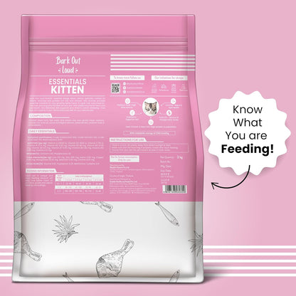 Essentials by Bark Out Loud - Dry Kitten Food, Tailored Nutrition for Kittens, Fish & Chicken Kibbles with Added Taurine (2kg)