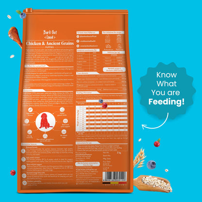 Bark Out Loud by Vivaldis - Chicken & Ancient Grains Puppy Dry Dog Food for All Breeds, Rich in Chicken Protein, Nutrients, Antioxidant and Growth Herbs, 2kg Pack