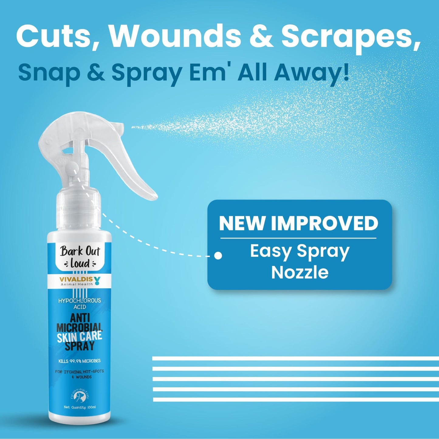 Bark Out Loud by Vivaldis Antimicrobial Skin Spray | for Itching, Hot Spots, Allergies & Wounds | Kills 99.9% Microbes in Dogs & Cats 100 ml, 1 Piece