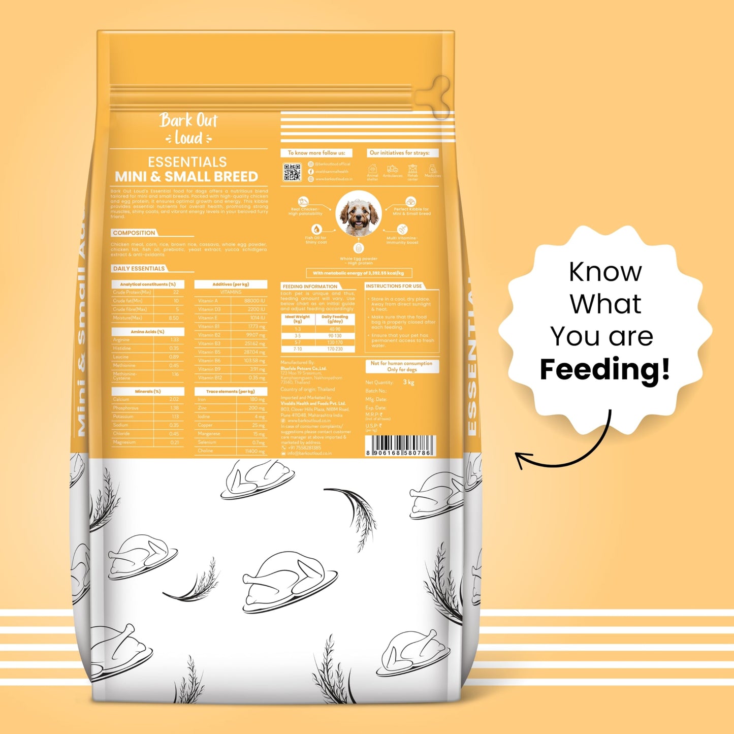 BARK OUT LOUD ESSENTIALS ,Vivaldis - Adult Dry Dog Food, Tailored Nutrition for Mini & Small Breeds, Chicken & Egg Prebiotics, Fish Oil for Immunity (3kg)