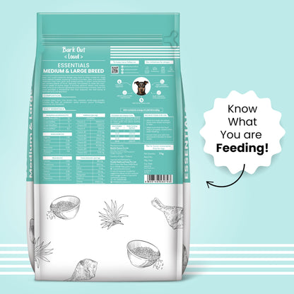 BARK OUT LOUD ESSENTIALS , Vivaldis - Adult Dry Dog Food, Tailored Nutrition for Medium Large Breeds, Chicken & Egg, Kibbles with Prebiotics, Fish Oil for Immunity (3kg)